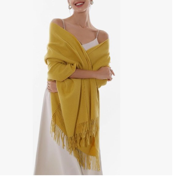 Women's 100% Pashmina Scarf Wrap Shawl NWT Yellow Gold - Picture 4 of 4